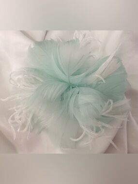 Pastel robin egg blue white with white ostrich Feather Fascinator Hair Clip